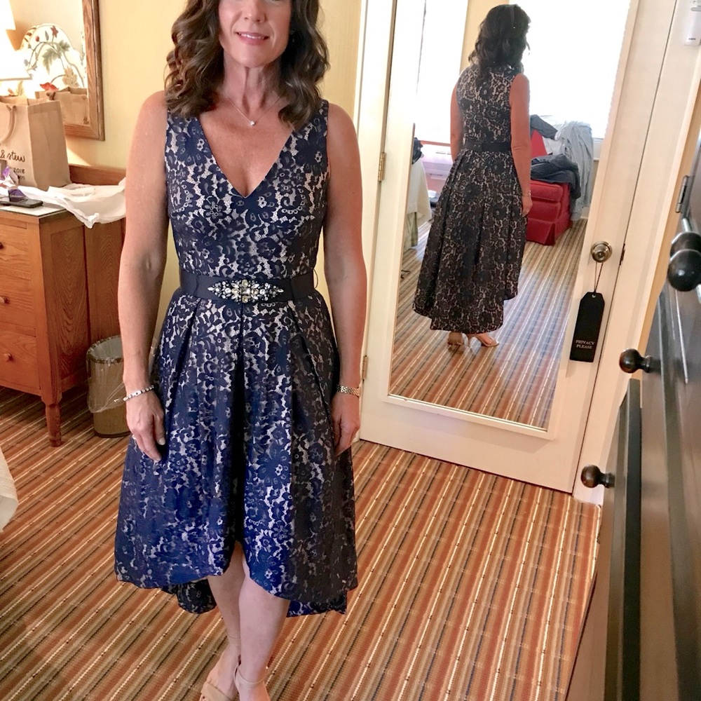 Eliza J blue lace high low dress. Size 4